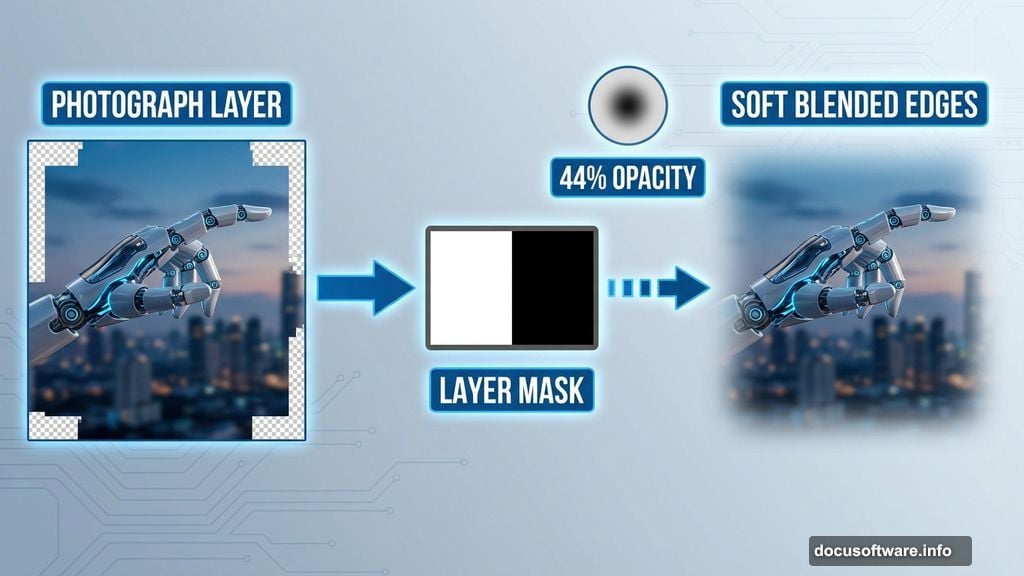 Layer masks and brush opacity for seamless image blending