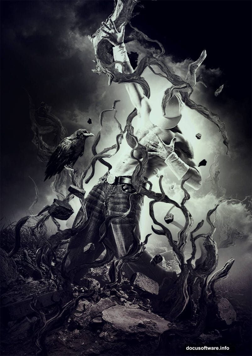 Layer blending modes transform disconnected stock photos into cohesive artwork