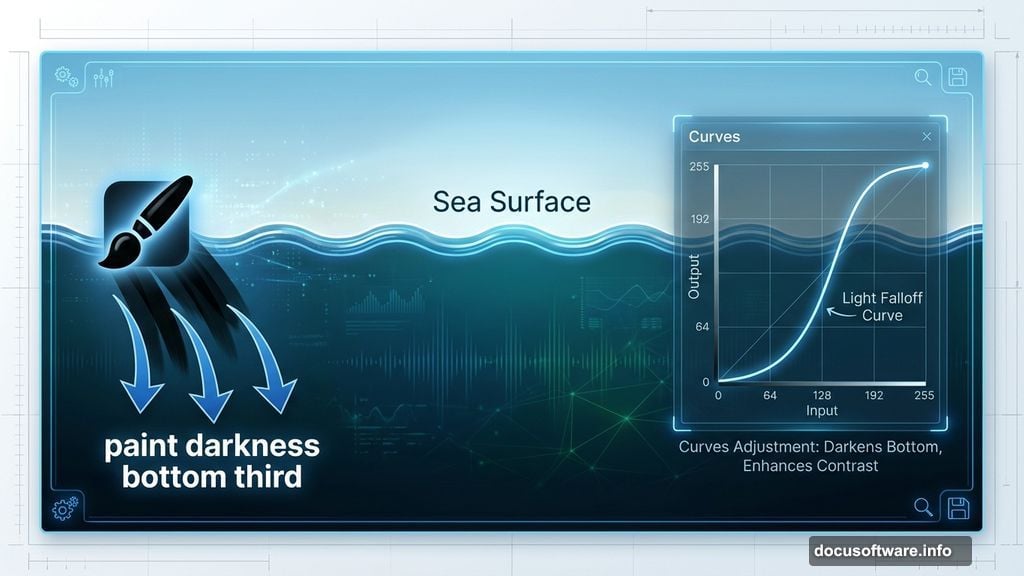 Create underwater section with dark base and natural light falloff