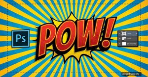 3D comic book text effect with Photoshop logo and halftone texture