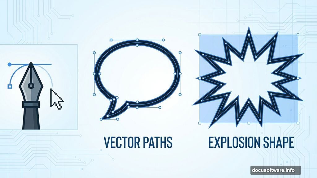 Pen tool draws dynamic shapes like speech bubbles and explosion bursts