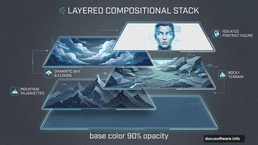 Build mystical background layer by layer with landscape elements