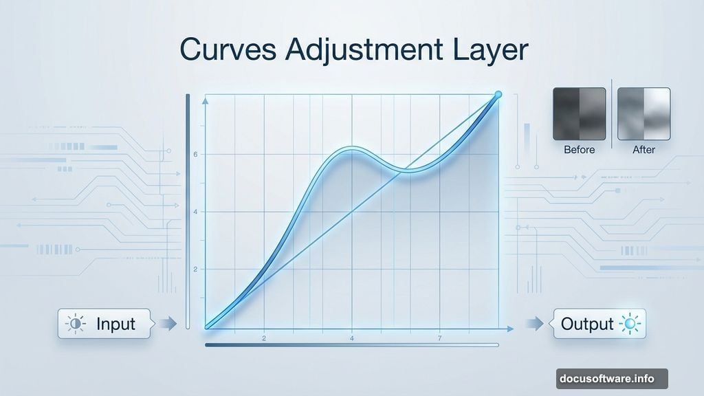 Curves adjustment layer lifts brightness for subtle scene enhancement