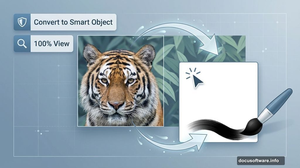 Layer mask blending tiger with background using soft brush technique