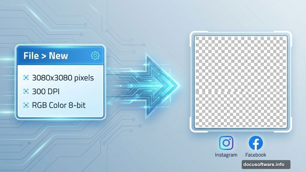 Canvas setup with 3080 pixels square format at 300 DPI resolution