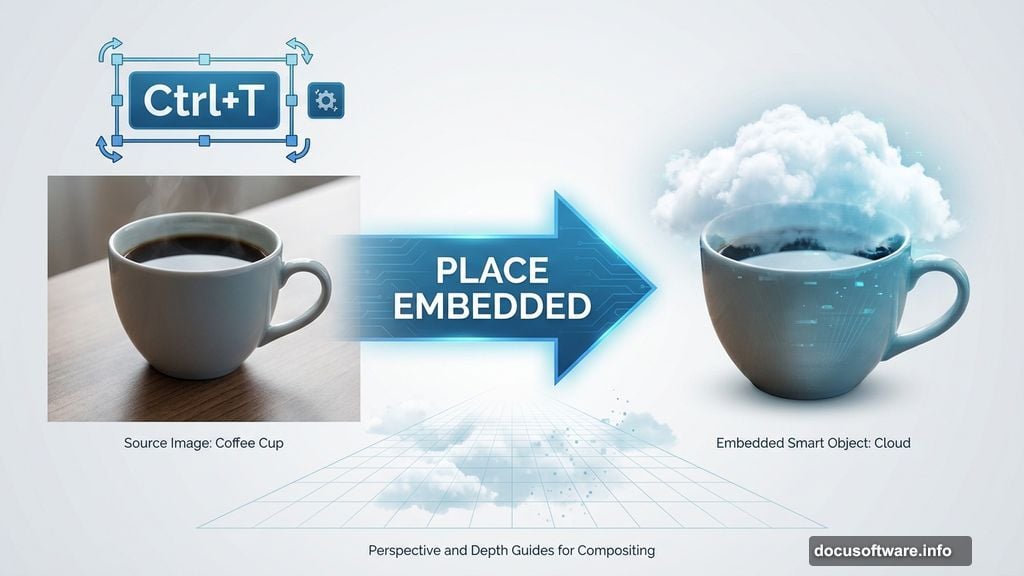 Position clouds over coffee cup opening using Transform tool