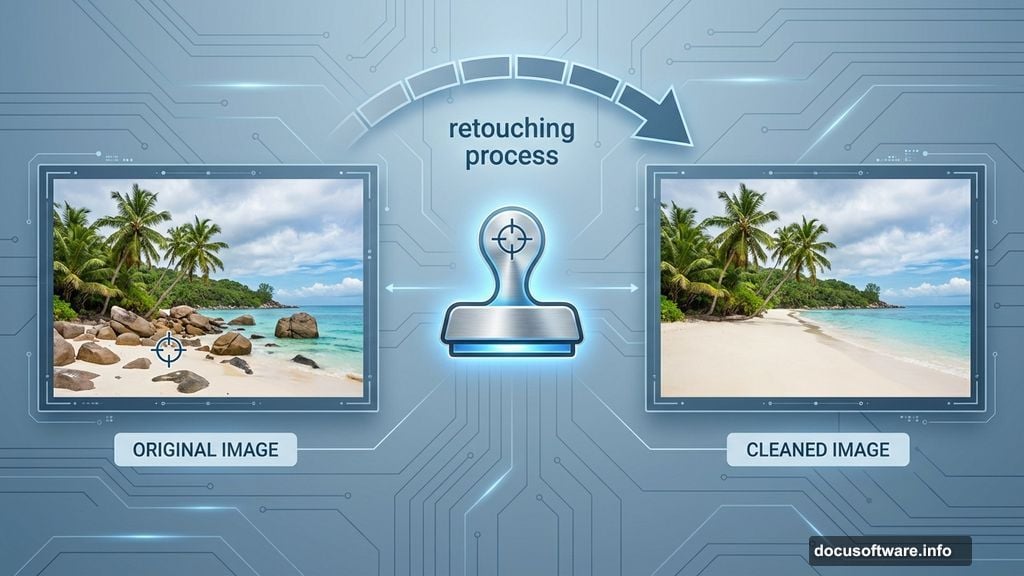 Clone Stamp tool removes unwanted elements from island photography