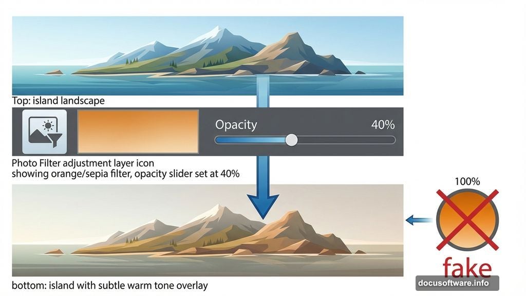Photo Filter at forty percent opacity adds subtle warmth