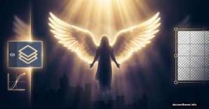 Luminous angel with heavenly light rays and Photoshop editing tools