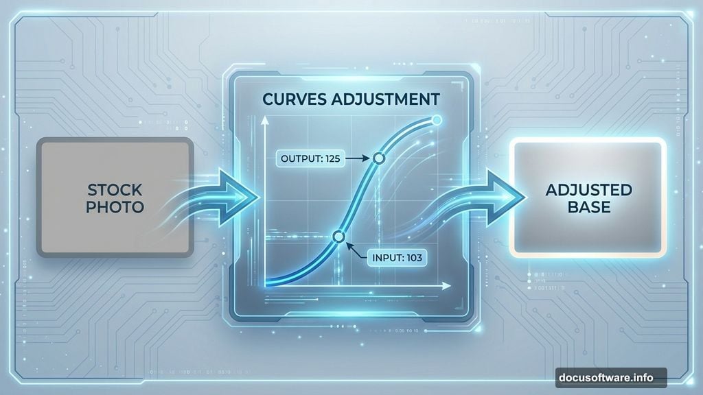 Curves adjustment brightens midtones without blowing out highlights