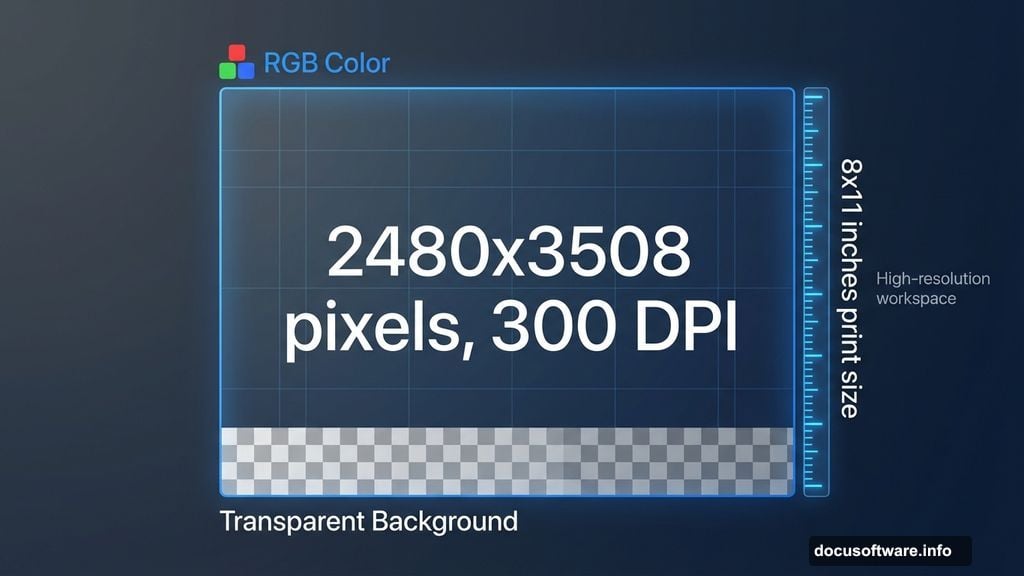 Create high-resolution workspace for print-quality output at 8x11 inches