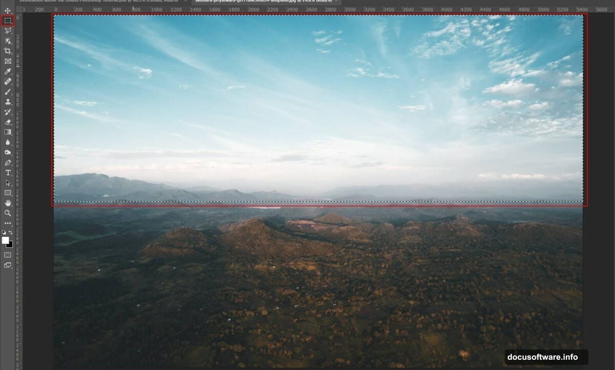 Lighten blend mode makes clouds interact naturally with underlying elements