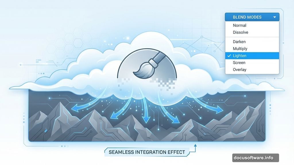 Layer mask and Lighten blend mode creates cloud integration