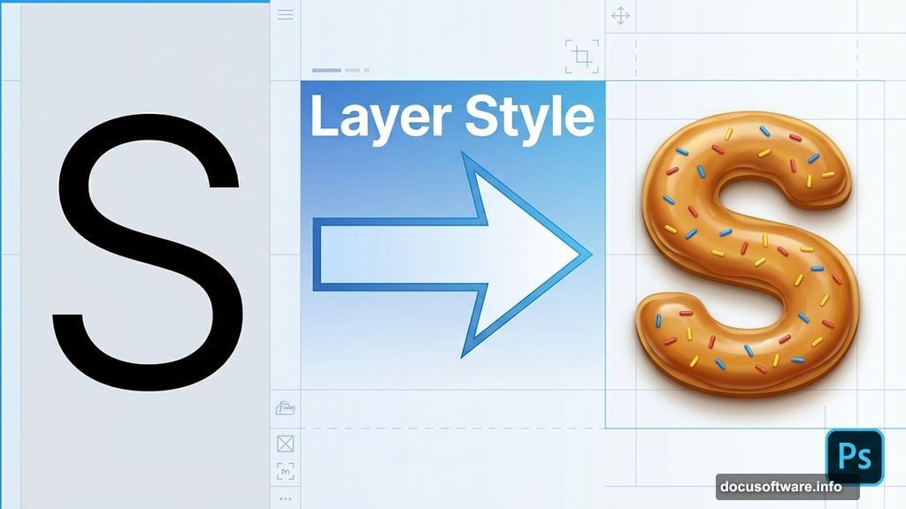 Photoshop transforms plain typography into glazed frosted donuts with sprinkles