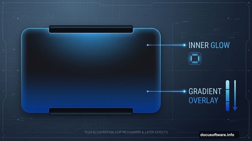 Inner rectangle with Subtract mode simulates flip mechanism visible gaps