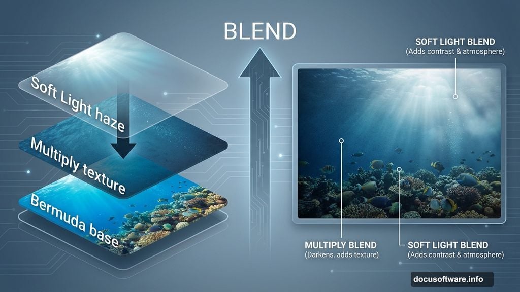 Multiple underwater layers with Multiply and Soft Light blend modes