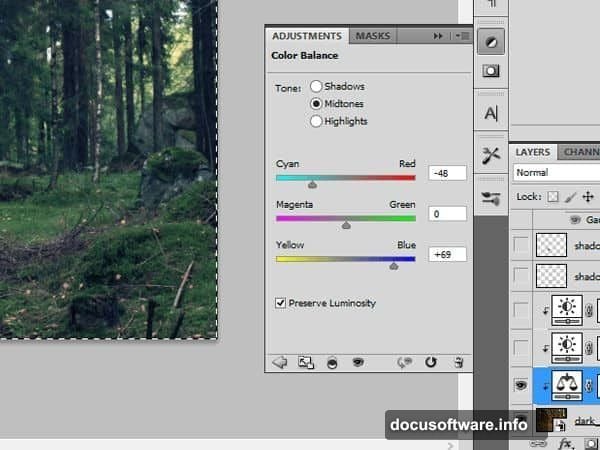 Vary darkness across scene with multiple adjustment layers for realism