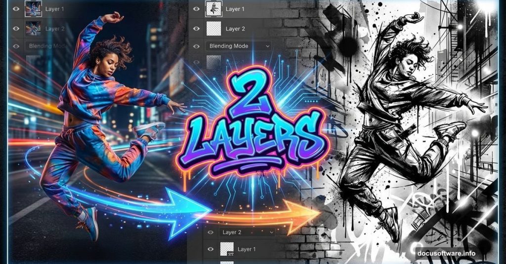 Photo transforming into urban ink art with two layers effect