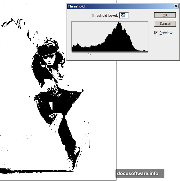 Threshold adjustment slider converts photo shadows to black and white