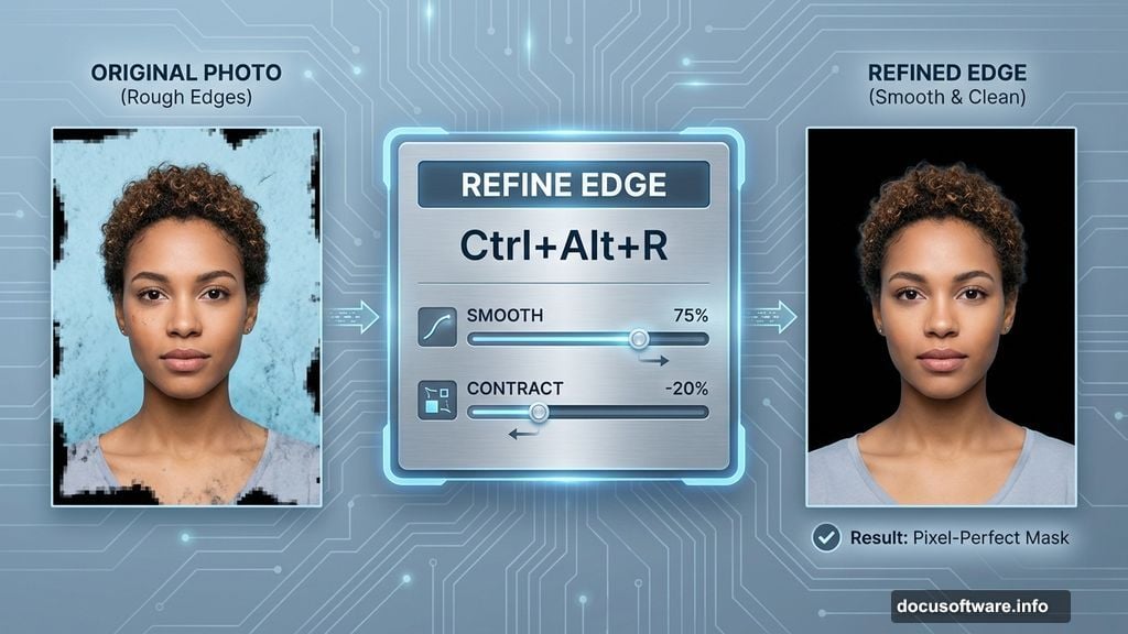 Refine Edge tool polishes selection and handles tricky hair areas