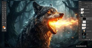 Fantasy wolf with glowing mouth effect in Photoshop tutorial