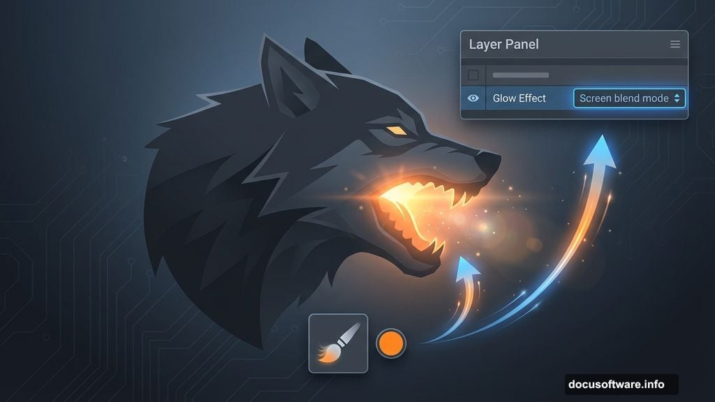 Glowing mouth effect using Screen blend mode with orange brush