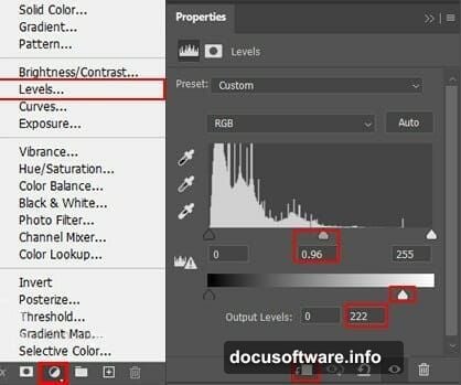 Drag black and white input sliders toward center of histogram