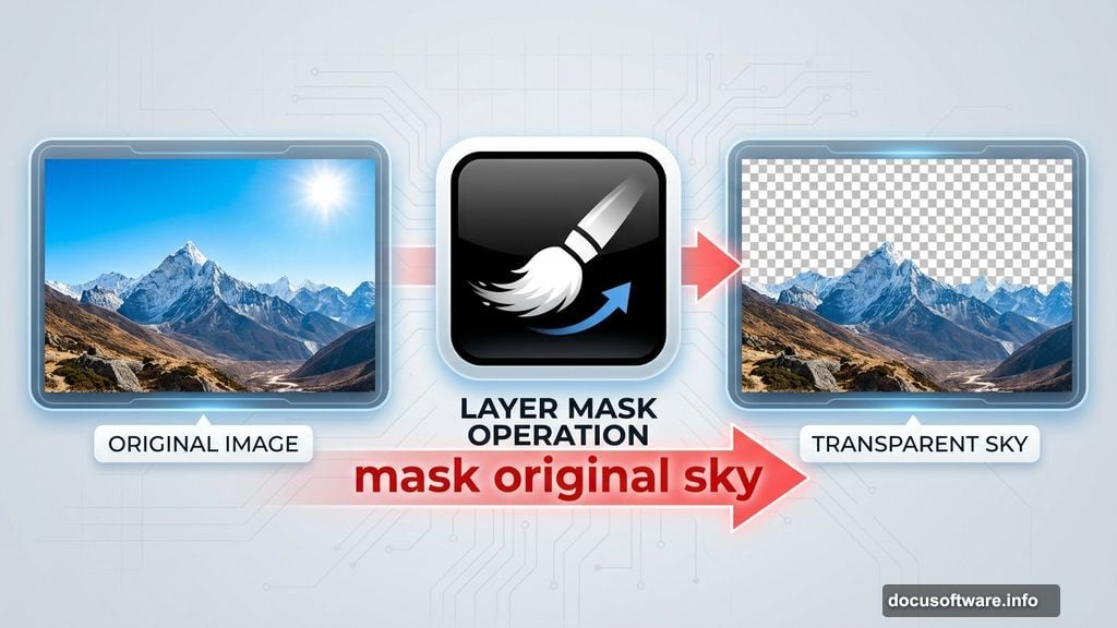 Create layer mask and paint away original sky and sun