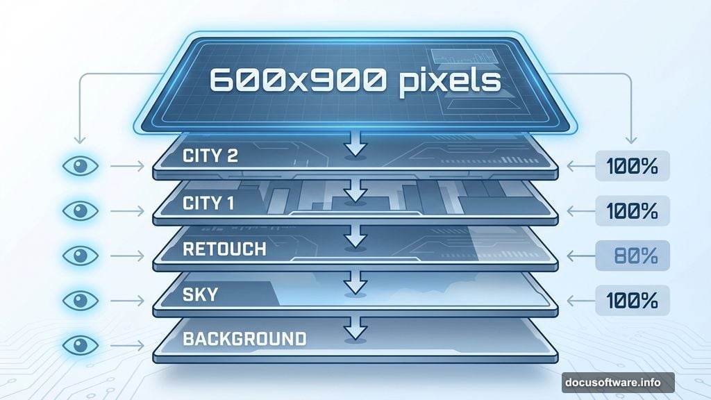 Photoshop layer structure for apocalyptic cityscape composition setup