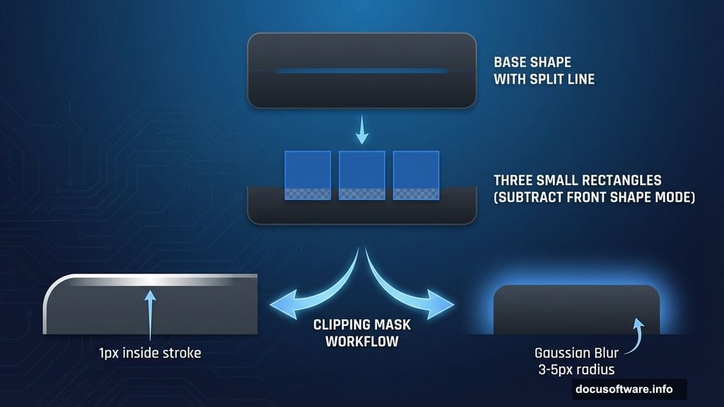 Split line detail with stroke highlights and Gaussian Blur effects
