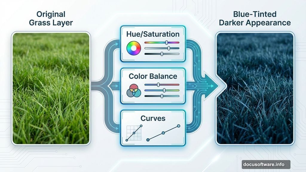 Adjustment layers for color correction and nighttime lighting preparation