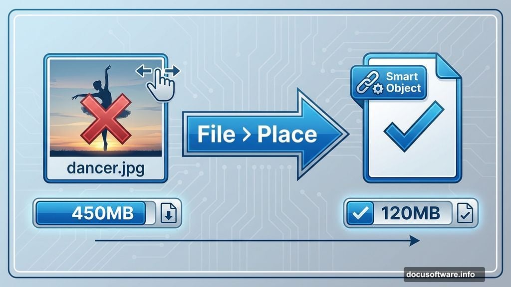 Smart objects keep file sizes manageable using Place instead of dragging