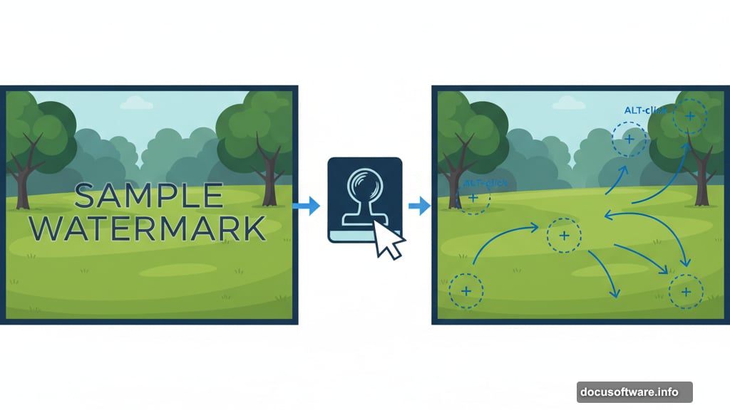 Clone Stamp Tool removes watermarks by sampling nearby textures