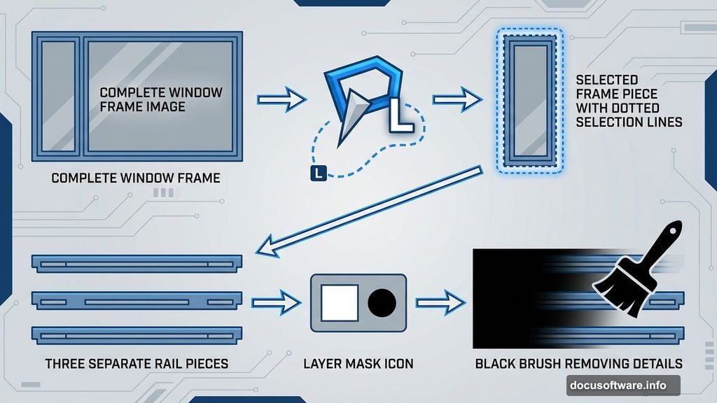 Polygonal Lasso Tool selecting window frame sections piece by piece