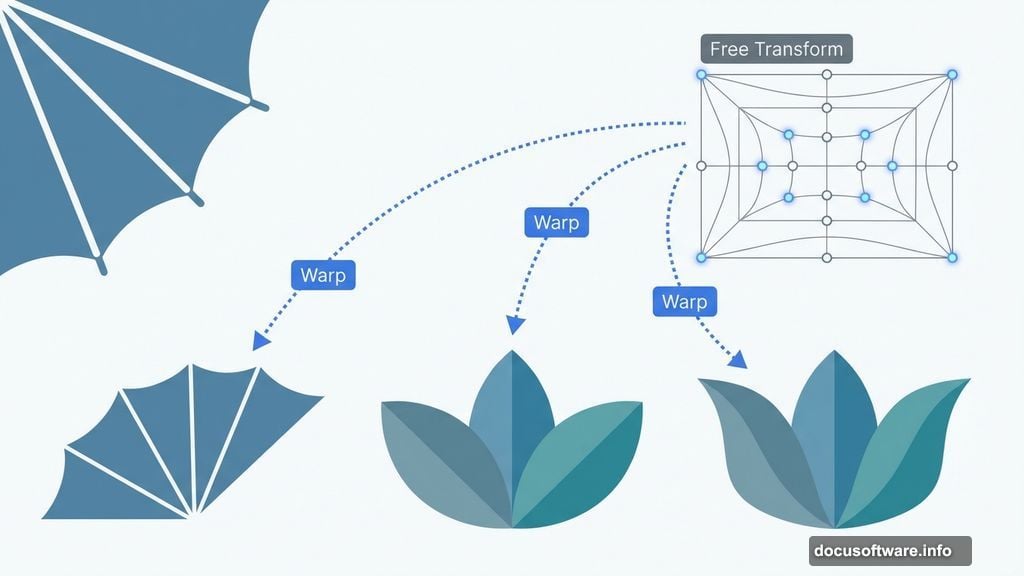 Warp tool transforms umbrella segments into organic flower petal shapes