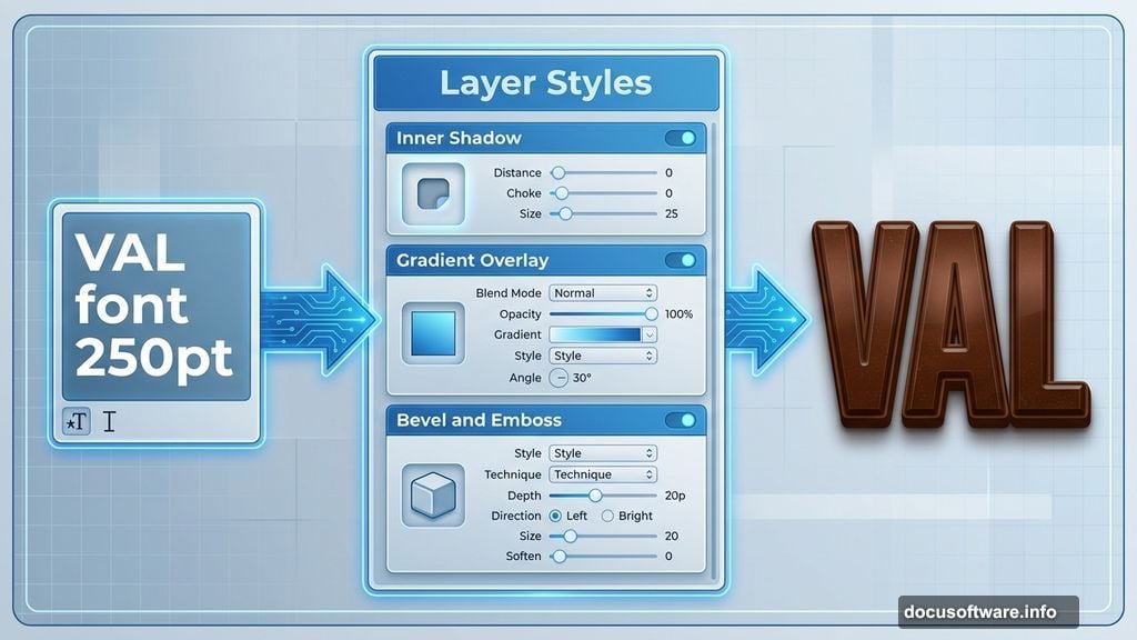 Apply layer styles to create dimensional chocolate brown text effects