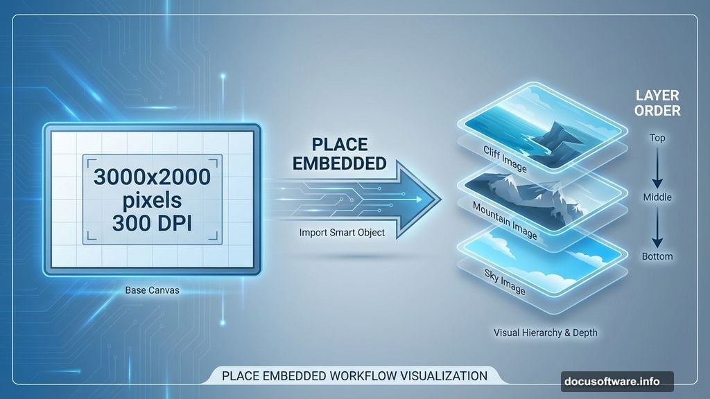 Building the base scene with layered cliff and mountain images