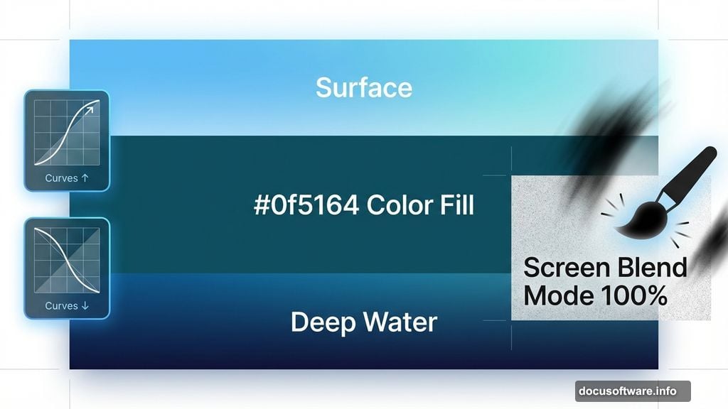 Create underwater section with Color Fill layer and Curves adjustment