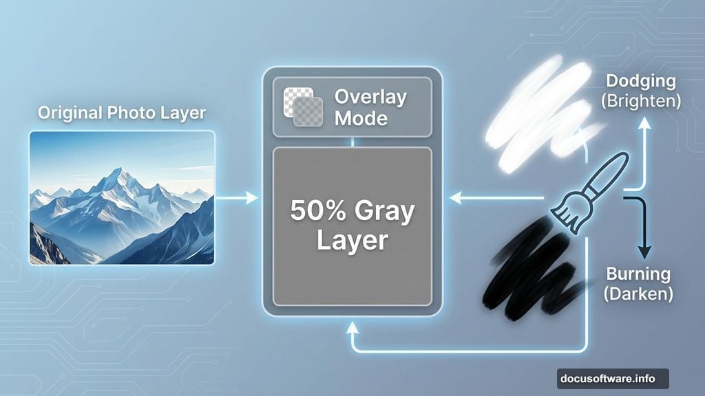 Two-layer method with 50% gray in Overlay blend mode