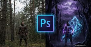 Before and after gothic photo manipulation transformation in Photoshop