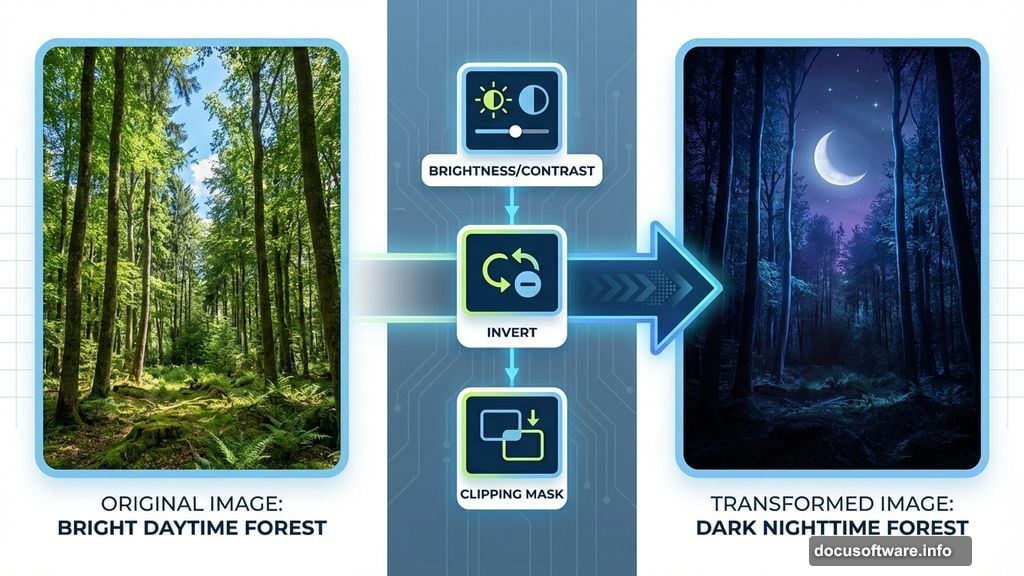 Transform day scenes into moody nighttime settings using adjustment layers