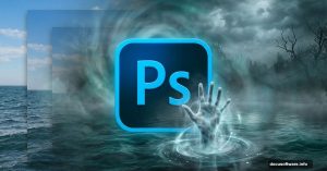 Photoshop logo with mystical lakeside scene showing photo manipulation techniques