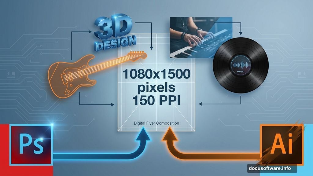 Photoshop and Illustrator work together integrating vector elements with 3D text