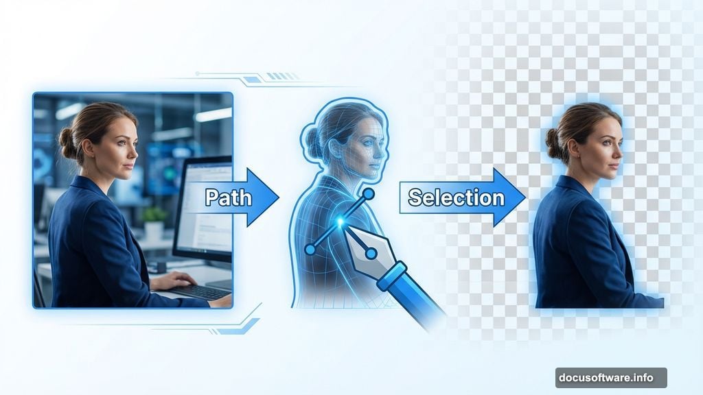 Pen Tool creates precise path for cutting subject from background