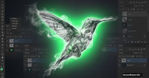 Hummingbird silhouette created from smoke effects demonstrating Photoshop blending techniques