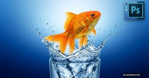Goldfish jumping from glass with dramatic water splashes Photoshop tutorial