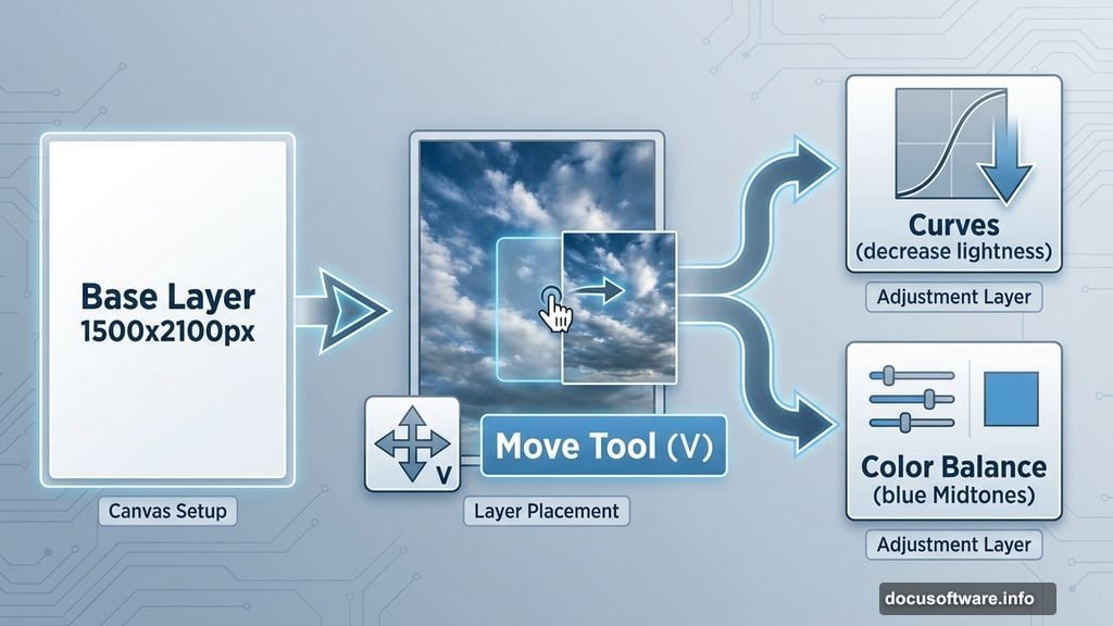 Build canvas with sky background using adjustment layers and curves