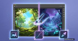 Photoshop forest manipulation showing day to dark fantasy night transformation