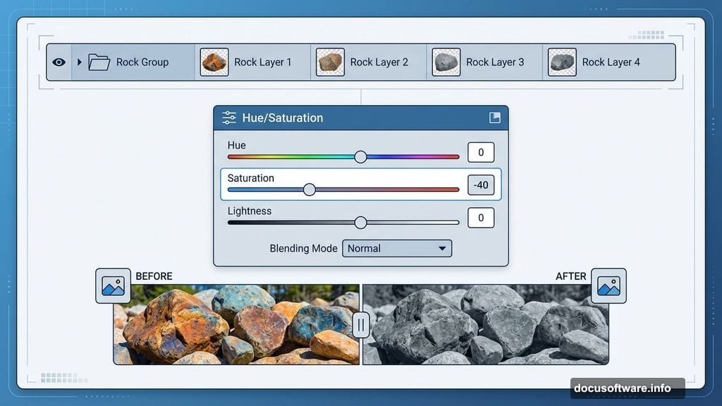 Adjustment layers inside groups with Normal blending mode prevent affecting other elements