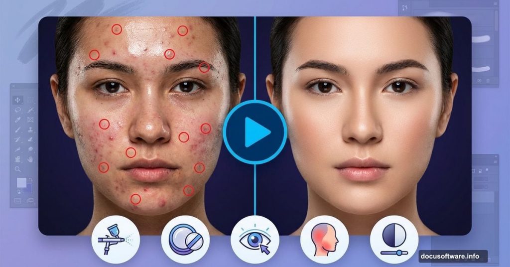 Before and after portrait with Photoshop action play button